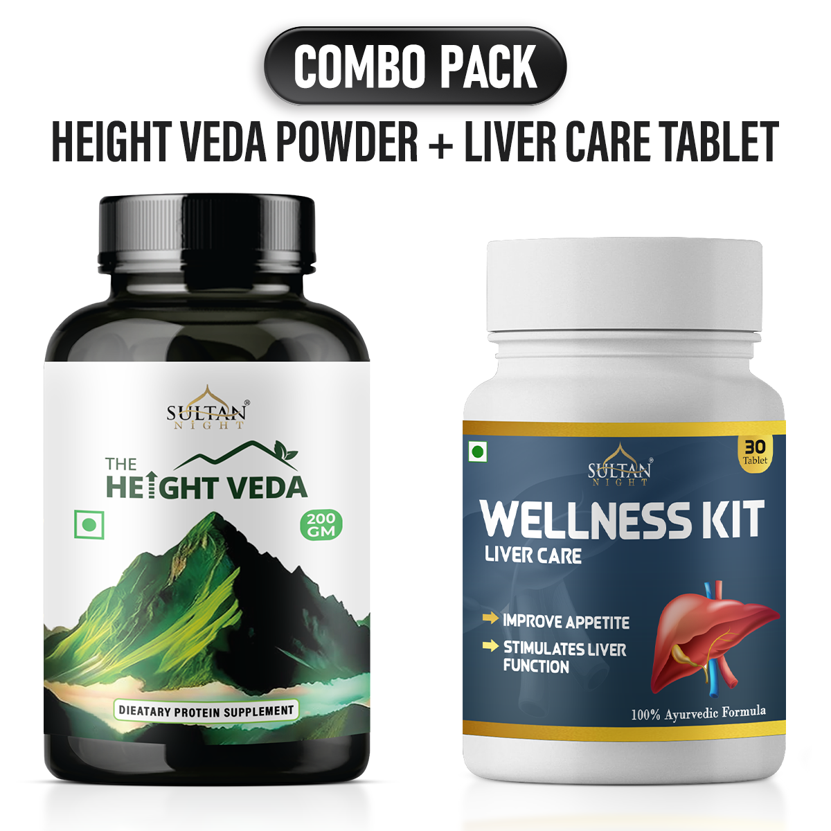 Sultan Night Liver Care + Height Veda Powder Combo