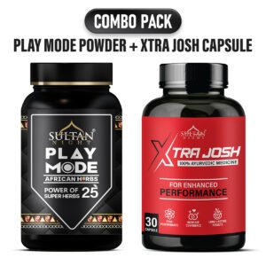 Play Mode Powder + Xtra Josh Capsule: Blend of 25 African Herbs | Elevate Blood Circulation | Uplift Energy and Strength | Support Healthy Hormone | Promote Mood and Desire