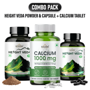 Sultan Night Height Veda Powder+ Calcium+ Height Veda Capsule Combo: Elevate Bone Density | Sustain Joints Rigidity | Regenerate Muscles Tissues | Uplift Bone Lengthening