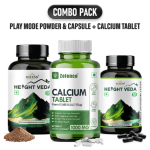 Sultan Night Height Veda Powder+ Calcium+ Height Veda Capsule Combo: Elevate Bone Density | Sustain Joints Rigidity | Regenerate Muscles Tissues | Uplift Bone Lengthening