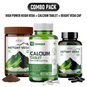 Sultan Night Full Height Boost Package: Height Veda Powder (Chocolate Taste) + Height Veda Capsule + Calcium Tablet